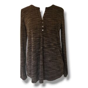 Denver Hayes Black and Grey Heather's Henley Women's Blouse. Size S/P